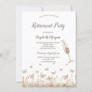 Invitation Aquarelle Meadow Butterflies Glass Retirement