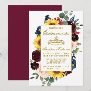 Invitation Aquarelle Mélange Bourgogne Florale Quinceanera