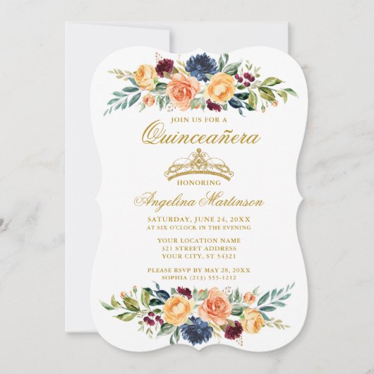 Invitation Aquarelle Mélange de verdure Florale Quinceanera (Devant)