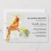 Invitation Aquarelle Mémorial funéraire des oiseaux cardinaux (Devant)