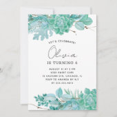 Invitation Aquarelle menthe anniversaire de enfant succulent  (Devant)