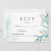 Invitation Aquarelle menthe vert feuille or RSVP (Devant)