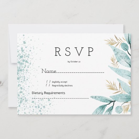 Invitation Aquarelle menthe vert feuille or RSVP (Devant)