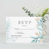 Invitation Aquarelle menthe vert feuille or RSVP (Debout devant)