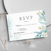 Invitation Aquarelle menthe vert feuille or RSVP