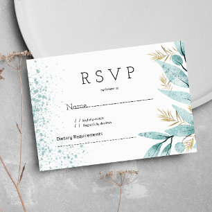 Invitation Aquarelle menthe vert feuille or RSVP