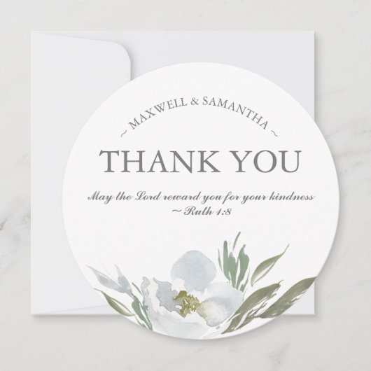 Invitation Aquarelle Merci vert, blanc et gris (Devant)