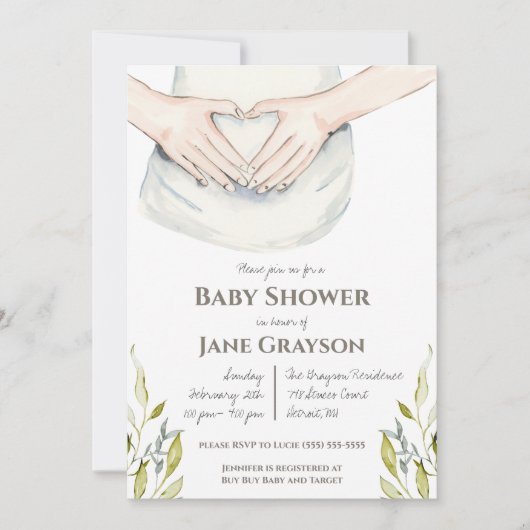 Invitation Aquarelle Mère à être Baby shower neutre pour les  (Devant)