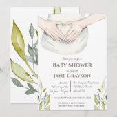 Invitation Aquarelle Mère à être Baby shower neutre pour les  (Devant / Derrière)