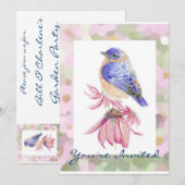 Invitation Aquarelle Merle bleu de l'Est Art oiseau bleu (Devant / Derrière)