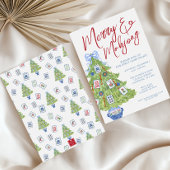 Invitation Aquarelle Merry & Mahjong Christmas Tree Party