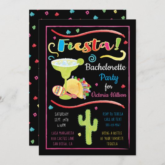 Invitation Aquarelle mexicaine Fiesta Bachelorette (Devant / Derrière)