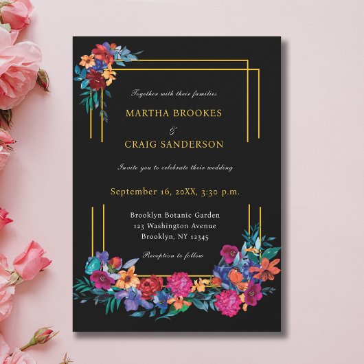 Invitation Aquarelle mexicaine Fleur Mariage noir