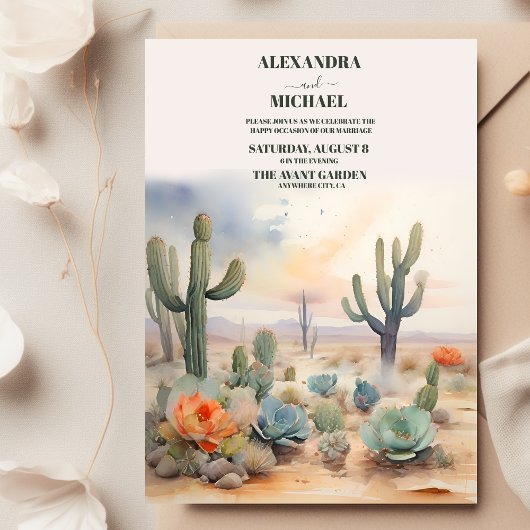 Invitation Aquarelle mexicaine Mariage du désert de Cactus