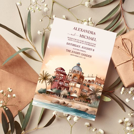 Invitation Aquarelle Mexique Cancun Destination Mariage