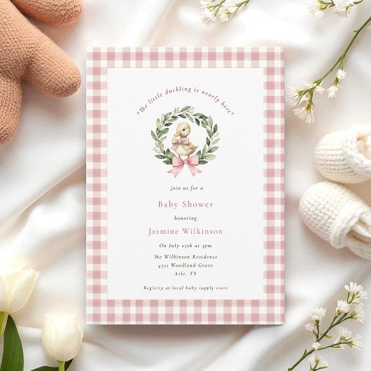 Invitation aquarelle mignon Canard Baby shower rose