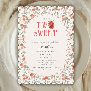 Invitation Aquarelle Mignon Raspberry Deux Douce 2ème Anniver