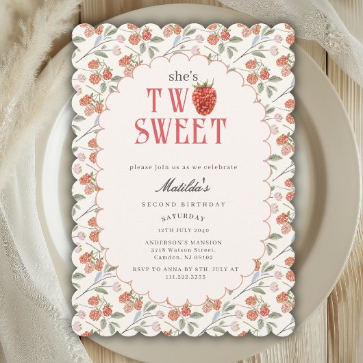 Invitation Aquarelle Mignon Raspberry Deux Douce 2ème Anniver
