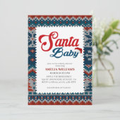 Invitation Aquarelle mignon rouge Père Noël baby shower bébé (Debout devant)