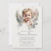 Invitation Aquarelle mignonne Angel Baby Baptême (Devant)