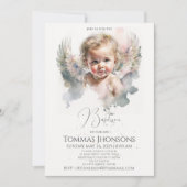 Invitation Aquarelle mignonne Angel Baby Baptême (Devant)