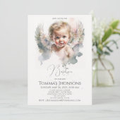 Invitation Aquarelle mignonne Angel Baby Baptême (Debout devant)