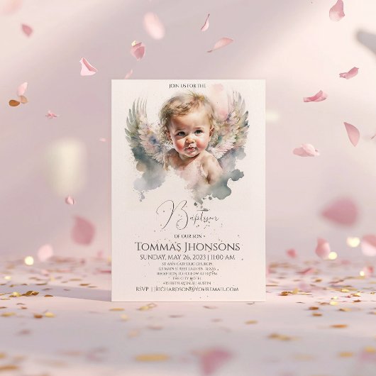 Invitation Aquarelle mignonne Angel Baby Baptême