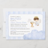 Invitation Aquarelle mignonne Angel Garçon Baptême catholique (Devant)