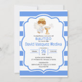 Invitation Aquarelle mignonne Angel garçon Baptême en espagno (Devant)