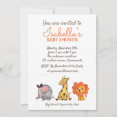 Invitation Aquarelle mignonne Animaux de la jungle Baby showe (Devant)