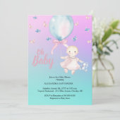Invitation Aquarelle mignonne Aqua & Baby shower pourpre (Debout devant)