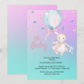 Invitation Aquarelle mignonne Aqua & Baby shower pourpre (Devant / Derrière)