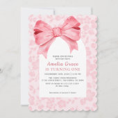 Invitation Aquarelle mignonne Arc rose floral fille 1er anniv (Devant)