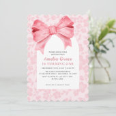 Invitation Aquarelle mignonne Arc rose floral fille 1er anniv (Debout devant)