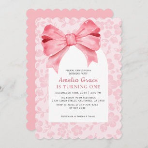 Invitation Aquarelle mignonne Arc rose floral fille 1er anniv