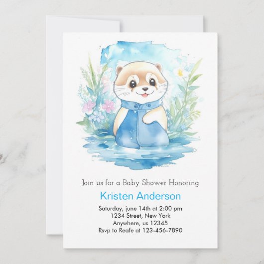 Invitation Aquarelle mignonne Baby Otter Garçon Douche (Devant)