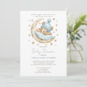 Invitation Aquarelle mignonne Baby shower bleu Ours en Teddy (Debout devant)