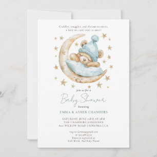 Invitation Aquarelle mignonne Baby shower bleu Ours en Teddy