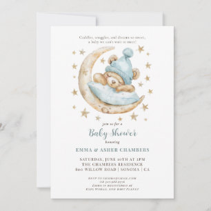 Invitation Aquarelle mignonne Baby shower bleu Ours en Teddy