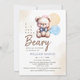 Invitation Aquarelle mignonne Baby shower de ballon à ours en