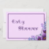 Invitation Aquarelle mignonne Baby shower de fleurs pourpres (Dos)