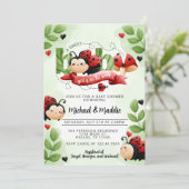 Invitation Aquarelle mignonne Baby shower d'insecte du scarab (Debout devant)