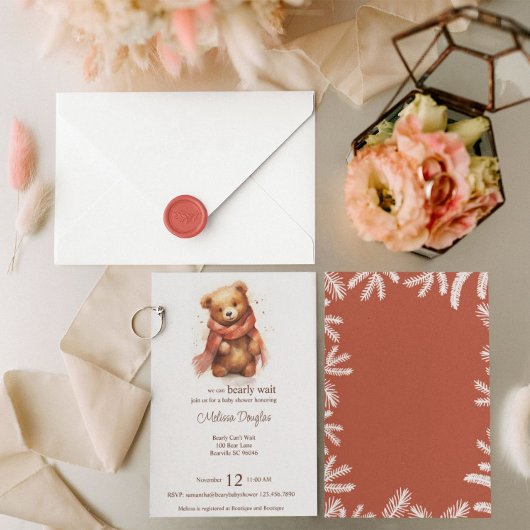 Invitation Aquarelle mignonne Baby shower d'ours d'attente