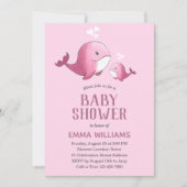 Invitation Aquarelle mignonne baleine rose | Baby shower fill (Devant)