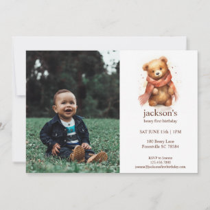 Invitation Aquarelle mignonne Bear 1er anniversaire
