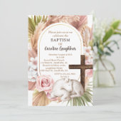 Invitation Aquarelle mignonne Bébé Agneau Fille Baptême (Debout devant)