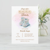 Invitation Aquarelle mignonne bébé Chaussure Baby shower fill (Debout devant)