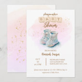 Invitation Aquarelle mignonne bébé Chaussure Baby shower fill (Devant / Derrière)