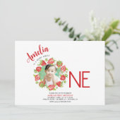 Invitation Aquarelle mignonne Berry fraise Premier anniversai (Debout devant)