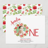 Invitation Aquarelle mignonne Berry fraise Premier anniversai (Devant / Derrière)